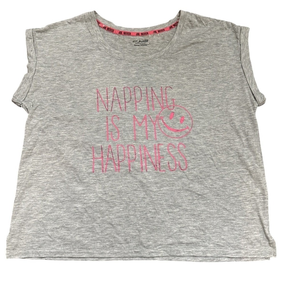 y2k Joe Boxer Women's Gray‎ T Shirt Napping is My Happiness Graphic Tee Size M